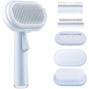 Cat & Dog Brush, 5 in 1 Pet Grooming Supplies Kit, Multifunction Self Cleaning Comb for Indoor Long & Short Hair Pet, (Blue) in Saudi Arabia
