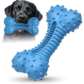 Dog Chew Toys Bones for Medium Large Dogs Natural Rubber Bacon Flavor Durable Interactive Dog Toys for Boredom,Blue