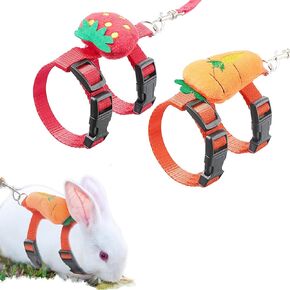 2PCS Rabbit Harness and Leash Adjustable Bunny Harness Leash Set Small Pet Cute Vest Harness Leash for Safety Walking Running for Bunny Cat Puppy Kitten Ferret (Red+Orange)