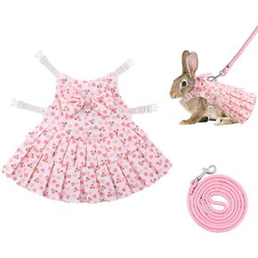 مجموعة مقود وحزام أرنب قابل للتعديل، فستان أرنب أرنب، ملابس أرنب للحيوانات الأليفة الصغيرة، خنزير غينيا، السنجاب، الهامستر (الكرز الوردي/M) in Kuwait