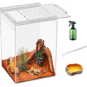 Reptile Terrarium kit,8" x 8"x 12" Reptile Breeding Box, Magnetic Acrylic Enclosure,for Snake, Tarantula,Hermit Crab，Jumping Spider，Iguana，Leopard Gecko，Bearded Dragon, Insect, Mantis