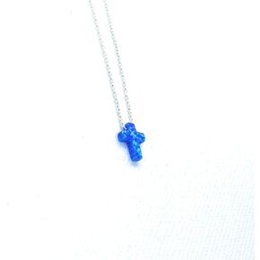 Tiny Dark Blue Opal Cross Pendant Necklace, Religious Jewellery with It fits 40 cm- 45 cm (15.7'' - 17.7 inches) Adjustable Chain Sterling Silver Adjustable Chain by HStudio