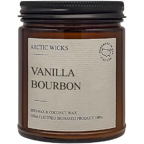 Vanilla Bourbon Candle | Arctic Wicks Scented Coconut & Beeswax Candles | 9oz Amber Jar Non-Toxic Candles | Prefect Gifts For Him Bourbon Whiskey Lovers Non-Toxic Candle | USDA Certified Biobased