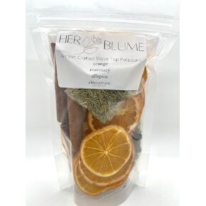 HerBlume 3oz Stovetop Potpourri, Simmer Pot Kit, Non Toxic Aroma, Office Gift, Natural Ingredients, Gift Basket, Natural Aroma, Orange, Rosemary, Allspice, Cinnamon, Glass Stovetop Pot
