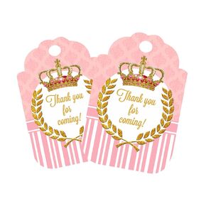 Princess Pink Gold Thank You Tags 12 Pcs Birthday Decoration Party Supplies, Bay Shower Themed, Crown Celebration