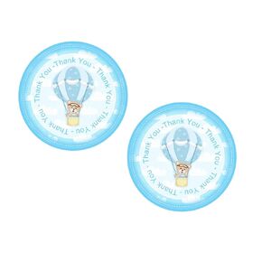 Blue Hot Air Balloon Bear Thank You Stickers 24PCS for Birthday Party, Flight Aviator Fly Away Baby Shower Themed,Airplane Pilot Bear Boy Party Favors Decorations Supplies, Goodie Bags
