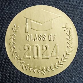 100 x Class of 2024 Stickers, Graduation Favor Gold Foil Stickers, 2024 Graduation Stickers, Senior Stickers, Graduation Announcement, Grad Party Envelope Seals, Embossed Sticker (Gold Foil)