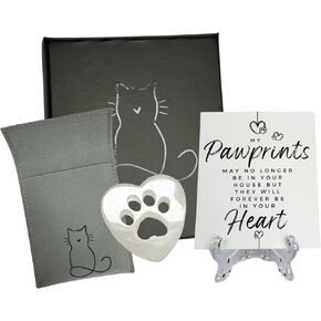 Cat Memorial Gift Box Crystal Remembrance Stones Pawprints on Our Hearts + Poem Sympathy Card Cat for Pet Loss Cat (White Quartz)