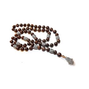 Men Necklace - Long Lariat necklace with bronzite gemstones beads and Hamsa Pendant - Men Neckless - Gift for men - Mala necklace