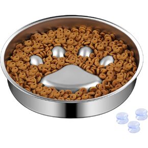 Slow Feeder Dog Bowls, 304 Stainless Steel Metal Dog Bowl Slow Feeder, Suction Cup Anti Flip Dog Food Bowl,2X Non-Slip,2-4 Cups, for Small & Medium Breed