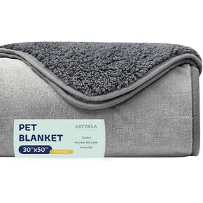 Premium Soft Dog/Cat Waterproof Blanket – Soft Sherpa Fleece, Washable, Reversible, Small, Medium, Large (Grey Medium Striped-30x50)