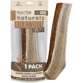 Mighty Paw Split Elk Antlers for Dogs (Sourced in The USA) | 1 Pack, Large 7"+ Long Lasting Dog Bones for Aggressive Chewers - Naturally Shed Split Deer Antler for Dogs - Low Odor Dog Antler Chews in Kuwait