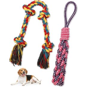 Petbobi Dog Tug of War Toy - 2 Pcs Indestructible Dog Chew Toys, 100% Cotton Puppy Tug of War Rope for Small Medium Breeds, Interactive Puppy Chew Rope for Teeth Cleaning