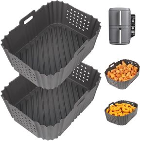 YQL Silicone Air Fryer Liners for Ninja SL401 Double Stack 2 Basket Air Fryer, Ninja DoubleStack XL Air Fryer Accessories Reusable Rectangle Air Fryer Liners(Black)