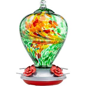 Green - Hand Blown Glass - 34oz Hummingbird Feeder - Easy Clean & Fill - Ant and Bee Proof - Perfect Easy Gift idea for All Bird Lovers, KT-8549S in Kuwait