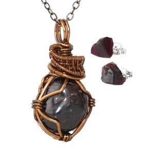 Designs by Nature Gems Handmade Women’s Aquamarine Jewelry Set 24 Inch Chain Silver Plated, March Birthstone, Wire Wrapping Jewelry, Wire Wrapped Pendant with Earrings Set, Comes with a Gift Box
