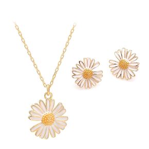 925 Sterling Silver Yellow Daisy Flower Jewelry Set Earrings & Pendant Necklace