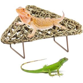 Bearded Dragon Tank Accessories, Lizard Lounger for Rest, Reptile Hammock Bed with Natural Grass Fibers, Leopard Gecko Lounger Climbing Accessories for Habitats