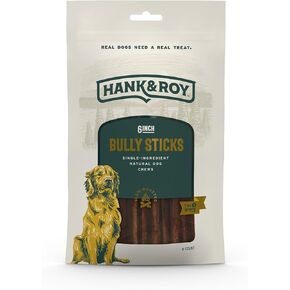 Hank & Roy Bully Sticks 6" - 6 Pack, All-Natural, Single-Ingredient, Chews for Hardworking Dogs, Great for Large Breed Dogs and Aggressive Chewers