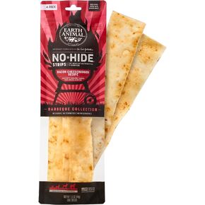 Earth Animal No Hide Strips Barbeque Smoked Chicken & Turkey Flavored Natural Treats | No Rawhide | Quick & Thin Dog Chews | 4 Pack, 16 Count