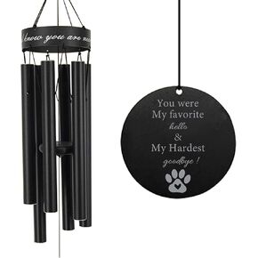 Pet Memorial Wind Chime, 30 Inches Paw Print Pet Remembrance Gift to Honor and Remember a Dog, Cat, or Other Pet, Premium Metal Wind Chime, Black