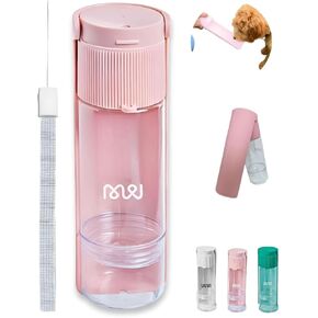 Portable Dog Water Drinking Dispenser Foldable Slim with Food Container for Dogs, Cats, Outdoor, Travel - Leak Proof Dog Travel Water Bottle and Collapsible Water Bottles (Pink)