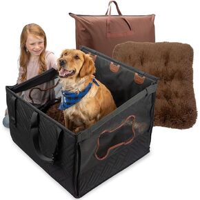 USA - Large Dog Car Seat with Anxiety Calming Mattress- Hammock Bed - Seat Cover for Back Seat - Heavy Duty Designed for Medium to Big Dogs up to 200 Pounds - Waterproof and Breathable