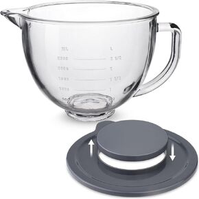 FIRJOY Glass Mixing Bowl 5 QT for KitchenAid 4.5 and 5 Quart Tilt-Head Stand Mixers