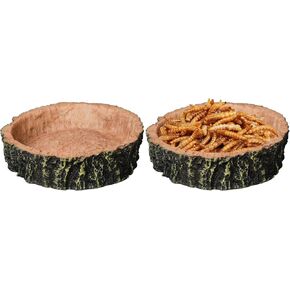 Reptile Food Dish Water Dish,2 Pack Stump Shape Feeding Plate for Lizard Bearded Dragon Gecko,Lizard Gecko Tank Accessories