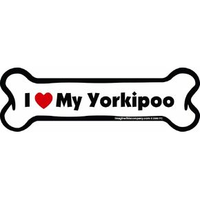 Bone Car Magnet, I Love My Yorkiepoo, 2-Inch by 7-Inch
