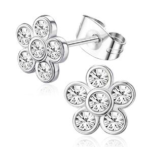 Cute Stud Earrings for Girls Women Hypoallergenic 𝟵𝟮𝟱 𝗦𝘁𝗲𝗿𝗹𝗶𝗻𝗴 𝗦𝗶𝗹𝘃𝗲𝗿 Post Earrings Heart Flower Butterfly Pink Cubic Zirconia Earrings Studs for Sensitive Ears White Heart