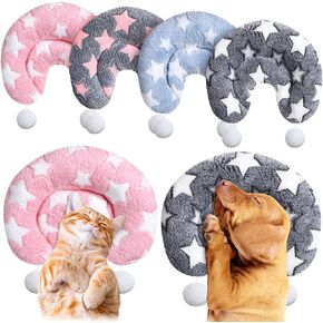 4 Pcs Pillows for Cats Large Cat Pillow for Indoor Cat Bed Pillow with 2 Toy Balls Fluffy Cat Calming Pillow Half Donut Cuddler U Shaped Cat Neck Pillow Training Toy Joint Relief (Star)