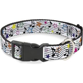 Buckle-Down 15-26" Music Notes Stars White/Black/Multi Color Plastic Clip Collar, Large