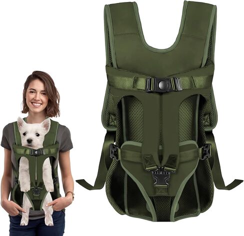 Dog Front Carrier Backpack, Dog Backpack Carrier Soft Pad, Pet Legs Out, Easy-Fit Dog Front Carrier for Small Medium Puppy, Hands Free Dog Carrier Adjustable for Cycling Hiking (Army Green, S) in Saudi Arabia