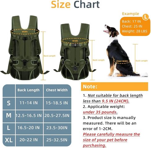 Dog Front Carrier Backpack, Dog Backpack Carrier Soft Pad, Pet Legs Out, Easy-Fit Dog Front Carrier for Small Medium Puppy, Hands Free Dog Carrier Adjustable for Cycling Hiking (Army Green, S) in Saudi Arabia