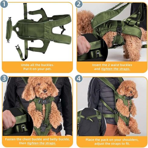 Dog Front Carrier Backpack, Dog Backpack Carrier Soft Pad, Pet Legs Out, Easy-Fit Dog Front Carrier for Small Medium Puppy, Hands Free Dog Carrier Adjustable for Cycling Hiking (Army Green, S) in Saudi Arabia
