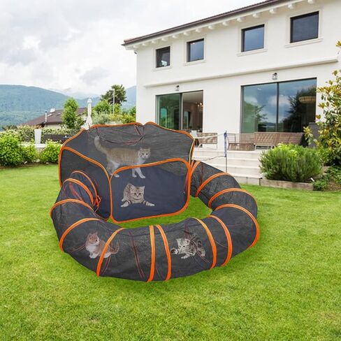 Hamiledyi Outdoor Cat Enclosure and Tunnels Cat Tent Outdoor Cat Playpen Enclosed Cat Run Portable Playhouse for Dog, Cat, Kitten, Rabbit, Small Animals, Cat Tunnel with Storage Bag and Floor Spikes in Saudi Arabia