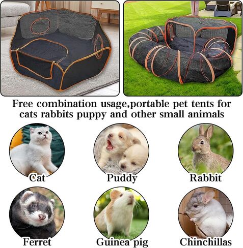 Hamiledyi Outdoor Cat Enclosure and Tunnels Cat Tent Outdoor Cat Playpen Enclosed Cat Run Portable Playhouse for Dog, Cat, Kitten, Rabbit, Small Animals, Cat Tunnel with Storage Bag and Floor Spikes in Saudi Arabia