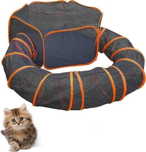 Hamiledyi Outdoor Cat Enclosure and Tunnels Cat Tent Outdoor Cat Playpen Enclosed Cat Run Portable Playhouse for Dog, Cat, Kitten, Rabbit, Small Animals, Cat Tunnel with Storage Bag and Floor Spikes in Saudi Arabia