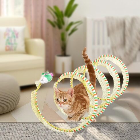 نفق قطط قابل للطي للقطط الداخلية، لعبة قطط قابلة للطي نفق حلزوني مع ريش وفئران ألعاب تفاعلية للقطط نفق زنبركي لتمارين القطط للقطط الداخلية والجرو (أصفر) in Kuwait
