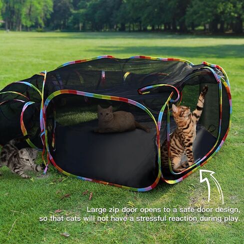 Outdoor Cat Tunnel, Outdoor Cat Enclosures Playground, Rainbow Cat Playpen for Cats, Kitty and Small Animals,Include Portable Cat Tent with Circle Cat Tunnel in Saudi Arabia