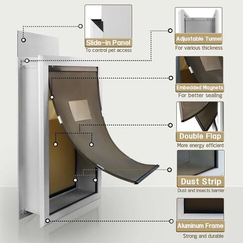 XL Dog Door for Wall - Aluminum Doggy Door for Wall Mounting - Double Flap for Ruff Weather, Extra Large Size for Giant Breed- Pet Safe Design in Saudi Arabia