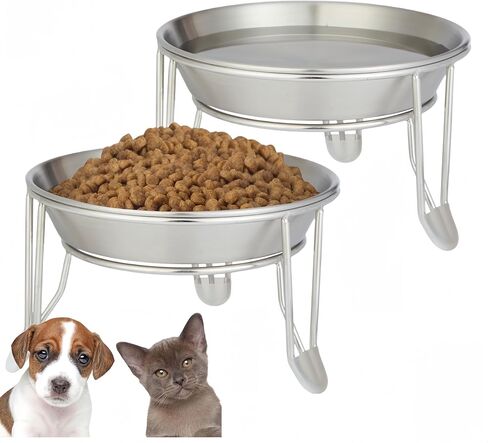 2 Sets of 7" Wide Stainless Steel Elevated Cat Bowls for Cats, Puppies and Small Dogs, Food and Water Bowls, Elevated Indoor Cat Bowl to Prevent Whisker Fatigue and Food Backflow… in Saudi Arabia