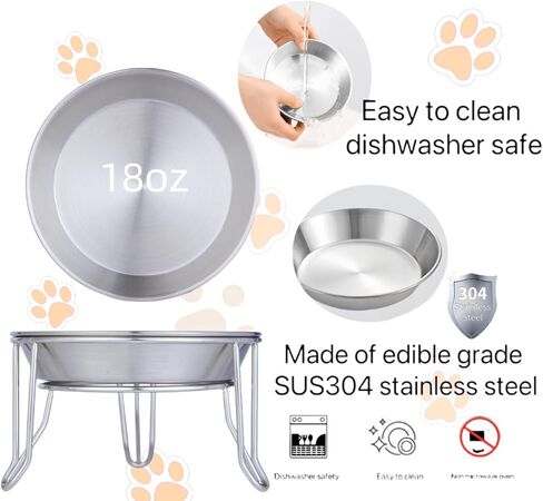 2 Sets of 7" Wide Stainless Steel Elevated Cat Bowls for Cats, Puppies and Small Dogs, Food and Water Bowls, Elevated Indoor Cat Bowl to Prevent Whisker Fatigue and Food Backflow… in Saudi Arabia