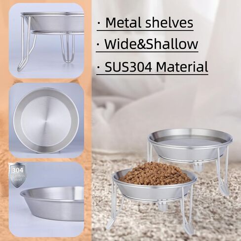 2 Sets of 7" Wide Stainless Steel Elevated Cat Bowls for Cats, Puppies and Small Dogs, Food and Water Bowls, Elevated Indoor Cat Bowl to Prevent Whisker Fatigue and Food Backflow… in Saudi Arabia