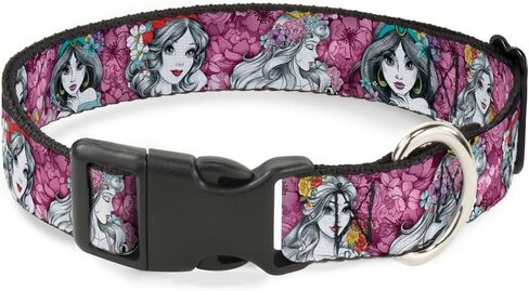 Buckle-Down Breakaway Cat Collar - Princess Sketch Poses/Floral Collage Pinks/Grays - 1/2" Wide - Fits 8-12" Neck - Medium in Saudi Arabia