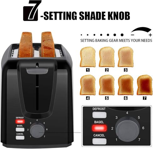Toaster 2 Slice Stainless Steel Toaster Two Slice Toaster with Removable Crumb Tray Toaster Wide Slot Toasters 2 Slice Best Rated Prime with 7 Bread Shade Settings and Bagel, Defrost, Cancel Function in Kuwait