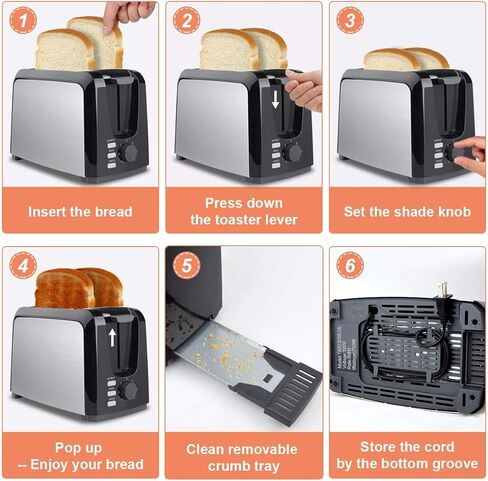 Toaster 2 Slice Stainless Steel Toaster Two Slice Toaster with Removable Crumb Tray Toaster Wide Slot Toasters 2 Slice Best Rated Prime with 7 Bread Shade Settings and Bagel, Defrost, Cancel Function in Kuwait