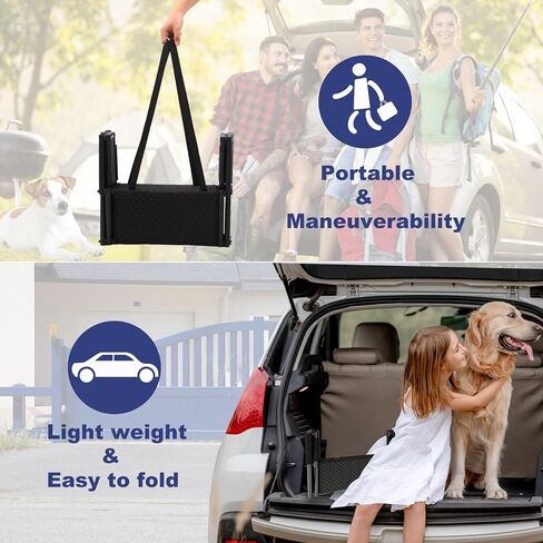 Folding Dog Ramp for Car, Non-Slip Dog Stairs for Small & Large Dogs, Dog Steps Support up to 150 Lbs, Dog Ramp for Car Bed Truck Couch (Tube: Round, Color: Black, Size: 4 Steps) in Kuwait