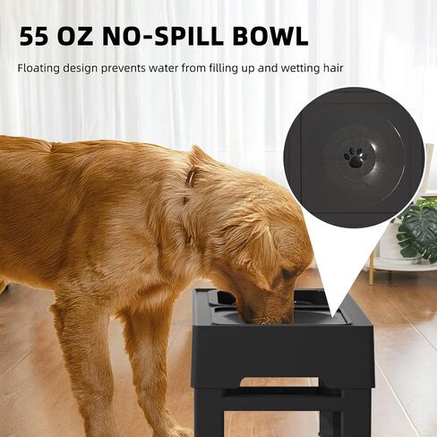 Elevated Dog Bowls - Slow Feeder with No Spill Dog Water Bowl - 4 Height Adjustable Elevated Pet Food Bowls and Water Bowl for Small Medium Large Dogs, Cats (Black No Spill Water Bowl+Slow Feeder) in Saudi Arabia